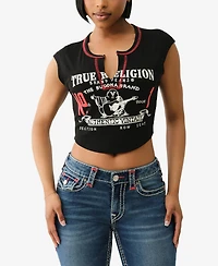 True Religion Women's Contrast Stitch Buddha V-Notch T-Shirt
