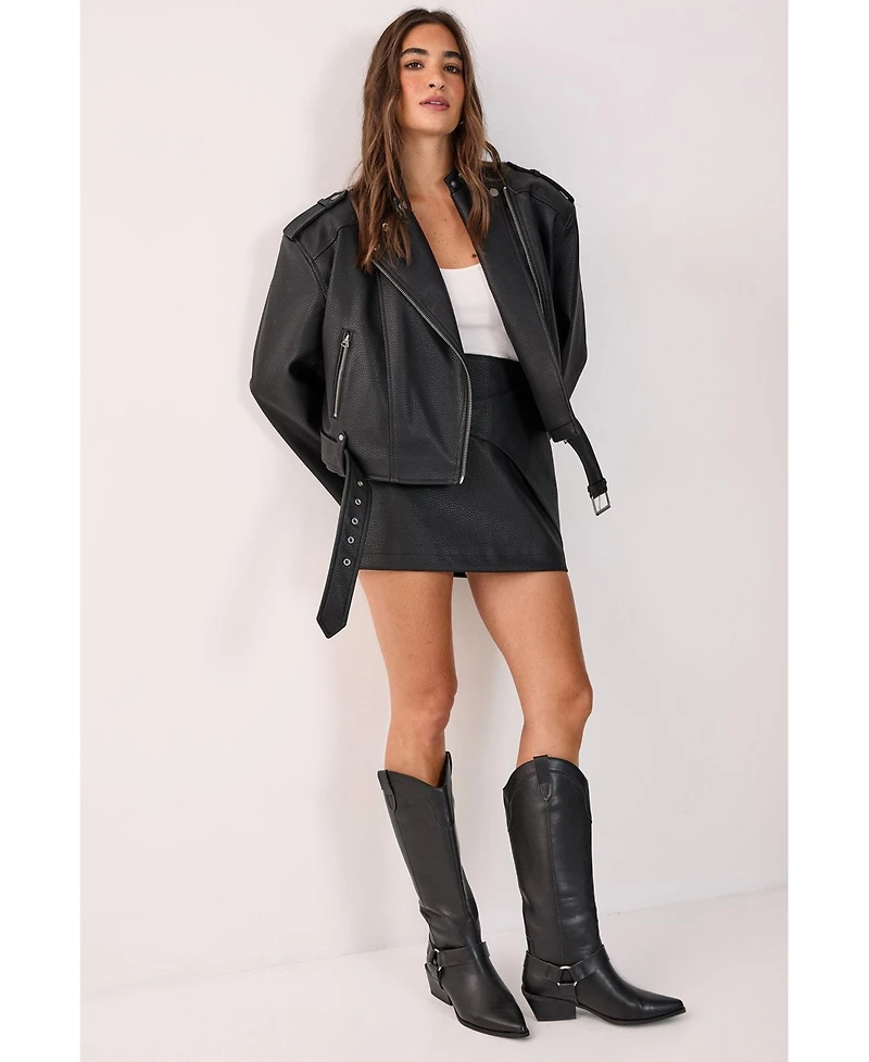 Nasty Gal Women's Belted Faux Leather Biker Jacket