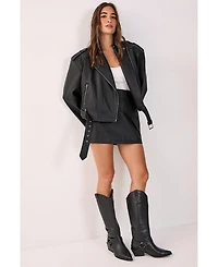 Nasty Gal Women's Belted Faux Leather Biker Jacket