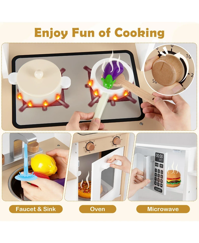 Mecale Play Kitchen Wooden Toy Playset with Chalkboard, Birthday Gift for Kids Ages 3+