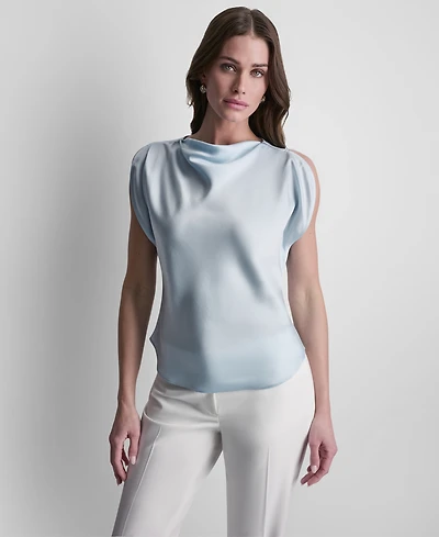 Dkny Petite Flutter Cowl Neck Blouse