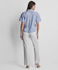 Dkny Petite Striped Short-Sleeve Shirt