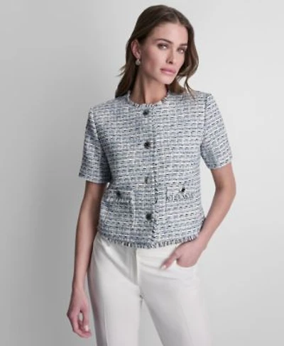 Dkny Womens Tweed Button Front Cropped Jacket