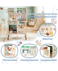 Mecale Wooden Play Kitchen for Kids with Retro Style, Lights, Sounds & Accessories