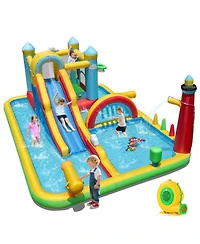 Mecale Inflatable Water Slide with Jumping Area & Climbing Wall, 680W Blower Included