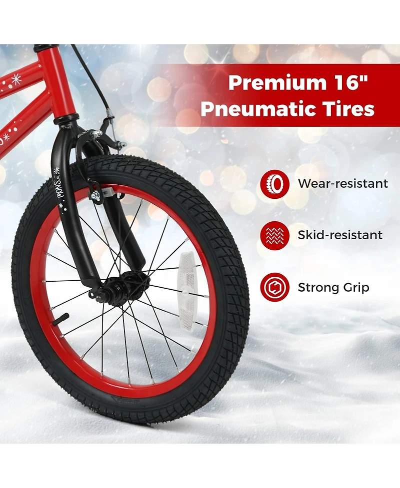 Mecale 16 Inch Kids Bike Adjustable with Christmas Music & Flag for Aged 4-7 Years Old