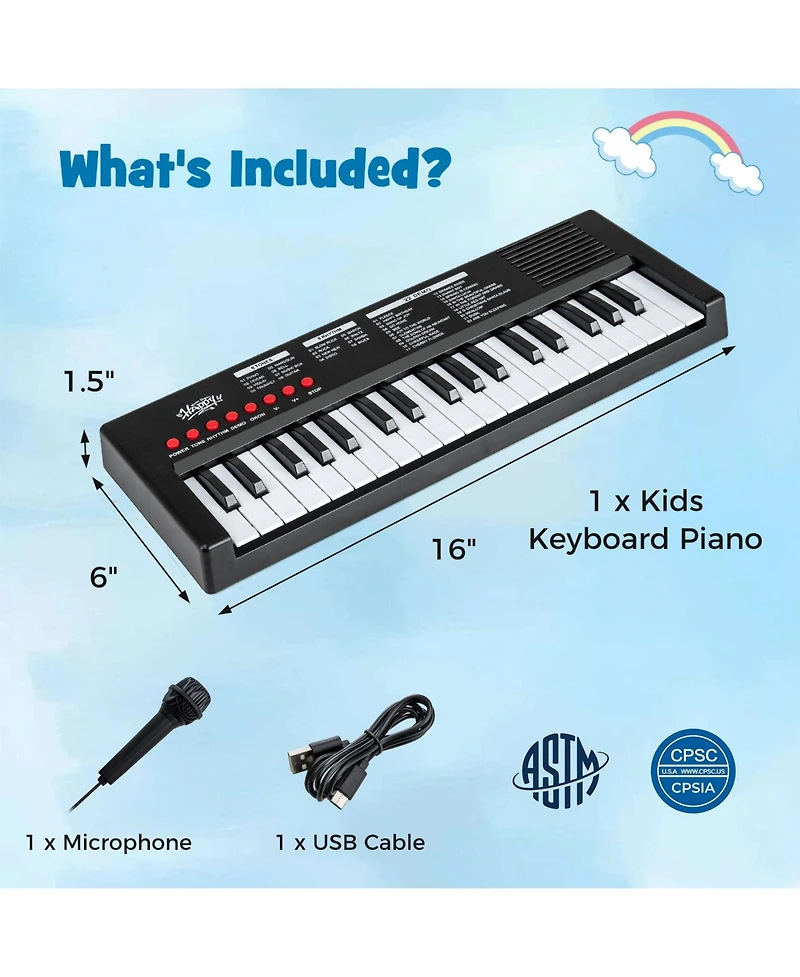 Mecale 37-Key Kids Piano Keyboard with 8 Rhythms & Microphone