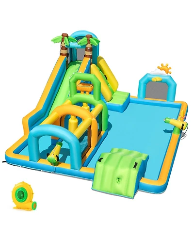 Mecale Tropical Inflatable Dual Water Slide Aqua Park with 680W Blower Included