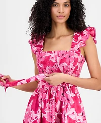Anne Klein Women's Smocked Ruffle-Sleeve Midi Dress