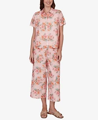 Ruby Rd. Petite Floral Scalloped Hem Camp Shirt