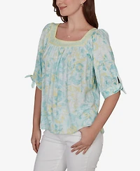 Ruby Rd. Petite Watercolor Floral Square Neck Top