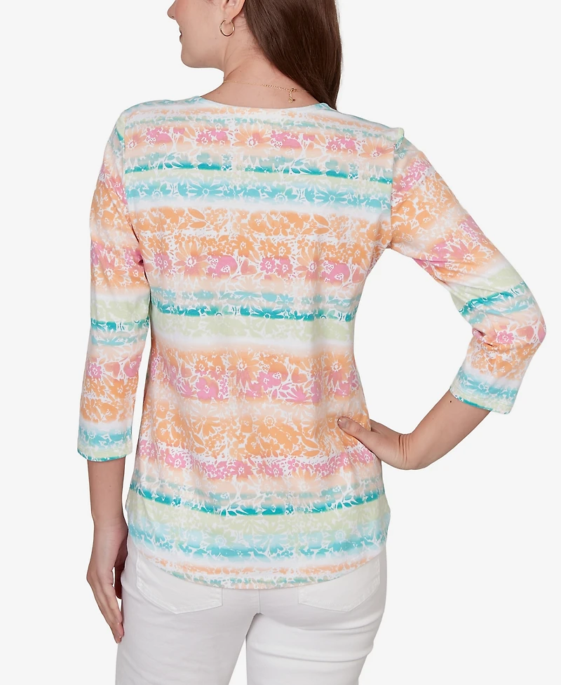 Ruby Rd. Petite Painted Floral Stripe Knit Top