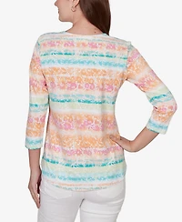 Ruby Rd. Petite Painted Floral Stripe Knit Top