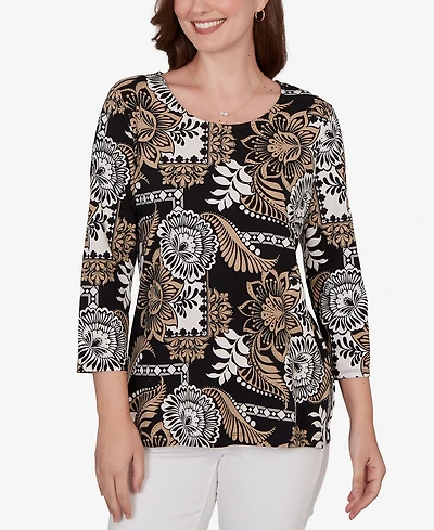 Ruby Rd. Petite Tropical Patchwork Scoop Neck Knit Top