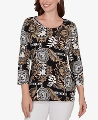 Ruby Rd. Petite Tropical Patchwork Scoop Neck Knit Top