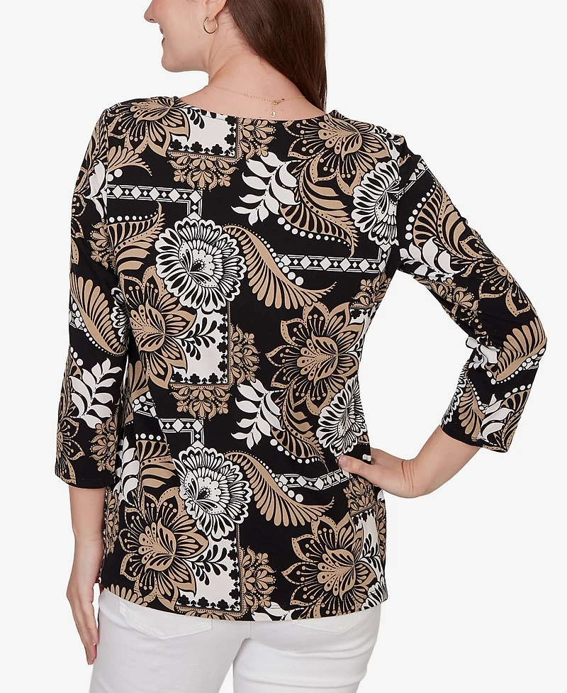 Ruby Rd. Petite Tropical Patchwork Scoop Neck Knit Top