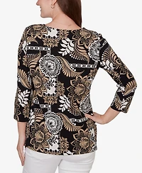 Ruby Rd. Petite Tropical Patchwork Scoop Neck Knit Top