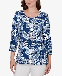 Ruby Rd. Petite Tropical Patchwork Scoop Neck Knit Top