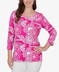 Ruby Rd. Petite Tropical Patchwork Scoop Neck Knit Top