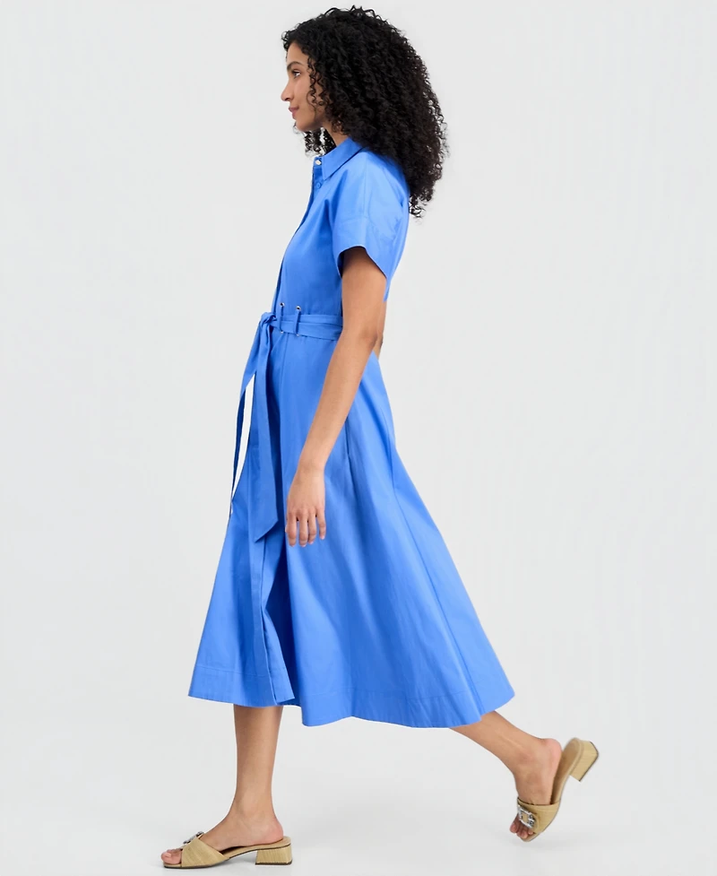 Anne Klein Women's Short-Sleeve Belted Loop-Detail Shirtdress