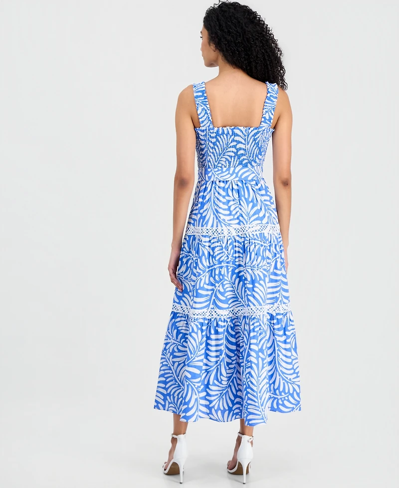 Anne Klein Women's Smocked Square-Neck Patio Midi Dress