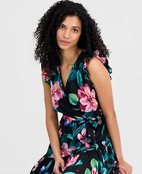 Anne Klein Women's Ruffle-Sleeve V-Neck High-low Patio Wrap Dress