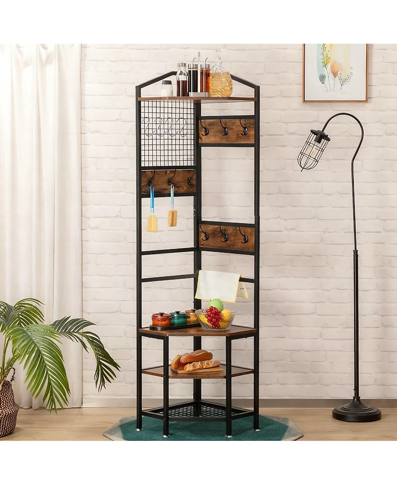 Yigii 4-Tier Corner Storage Rack with Hooks and Shelves