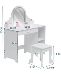 gaomon Kids Vanity with Lighted Mirror - 2 in 1 Little Girls Vanity Table and Stool