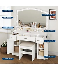 gaomon Large Vanity Desk with Mirror and Light - Dressing Table Set with 3 Drawers - 2 Cabinets Vanity with 10 Led Lights