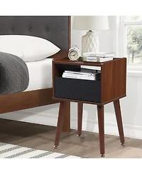 gaomon Mid Century Modern Wood Nightstand Side Table with Charging Station and Drawer