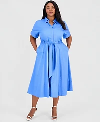 Anne Klein Plus Short-Sleeve Stretch Sateen Shirtdress