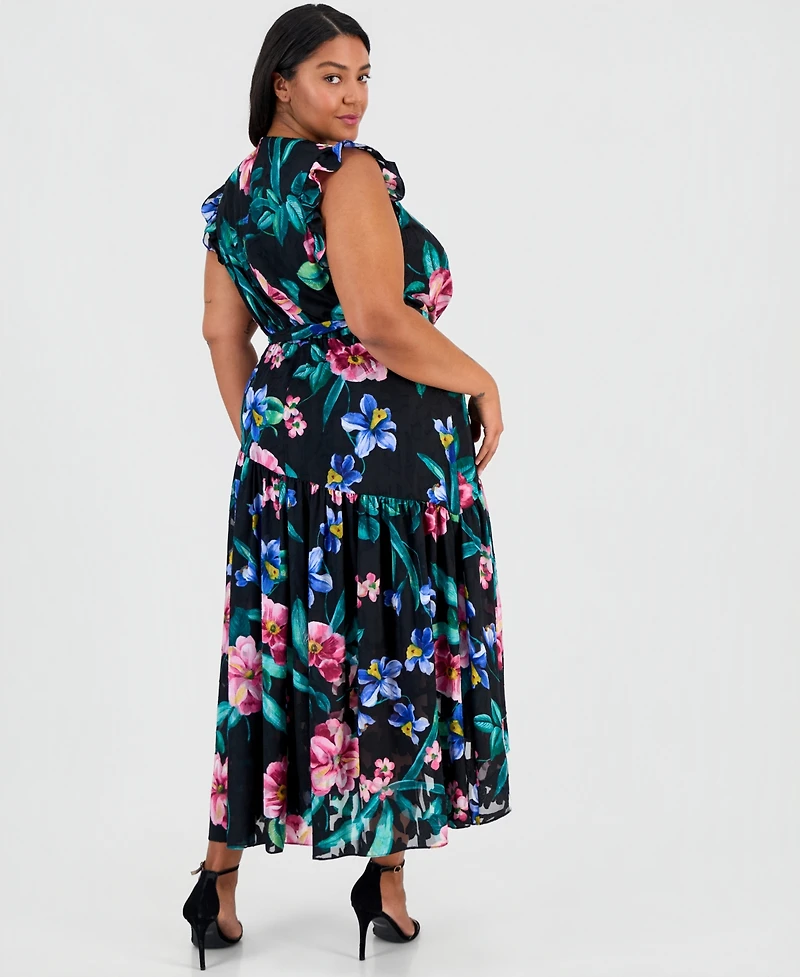 Anne Klein Plus Flutter-Sleeve Chiffon Midi Dress