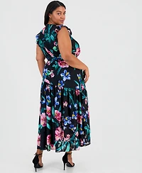 Anne Klein Plus Flutter-Sleeve Chiffon Midi Dress