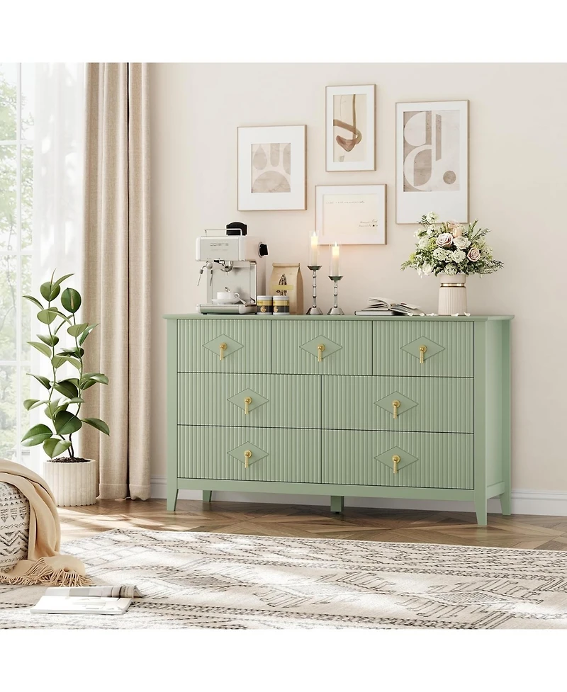 gaomon Dresser for Bedroom with 7 Drawers, Wide Modern Chest of Drawers with Metal Handle, Dresser Tv Stand, Wood Drawer Organizer for Bedroom