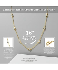 Rachel Glauber Classic Bezel Set Cubic Zirconia Chain Station Necklace