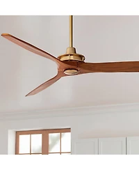 Casa Vieja 52" Windspun Modern Indoor Ceiling Fan 3 Blade Remote Control Brass Finish Motor Walnut Finish Wood Blades Bedroom