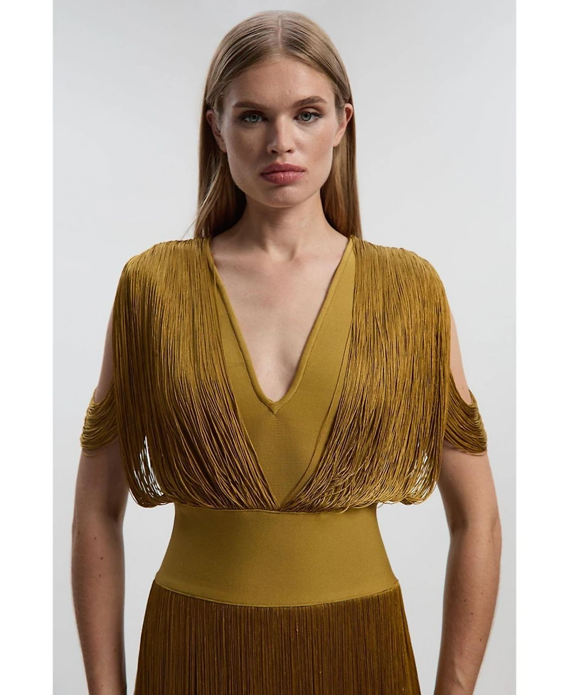 Karen Millen Women's Bandage Knit Fringe Detail Dress