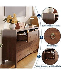 gaomon Modern 6 Drawer Dresser for Bedroom, Dresser Tv Stand with Large Drawers, Walnut Natural Texture