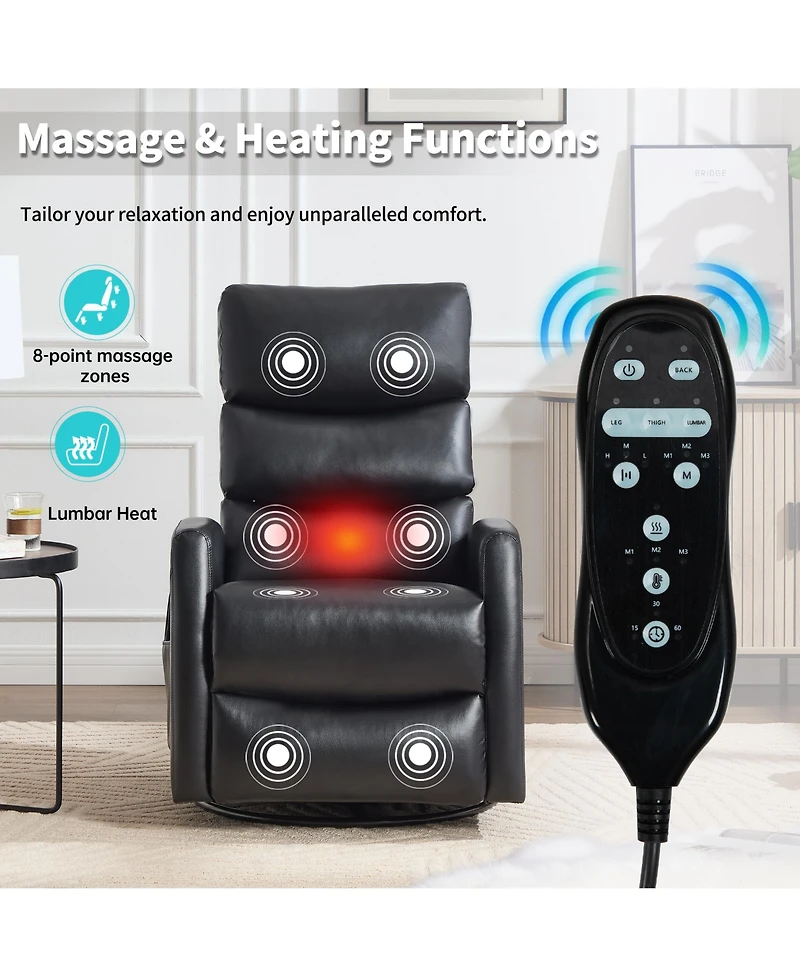 sumyeg Recliner Chair with Heat Massage Manual Rocker and Swivel Fabric