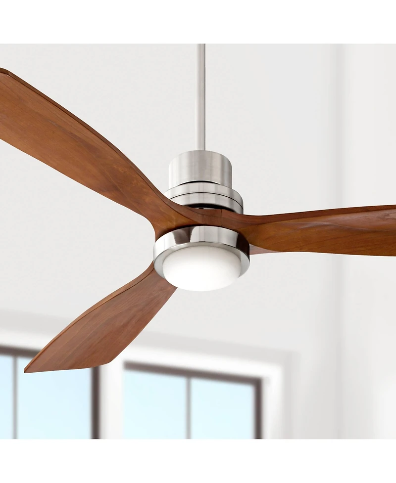 52" Casa Vieja Delta-Wing Dc Rustic Farmhouse 3 Blade Indoor Ceiling Fan Led Light Remote Control Brushed Nickel Walnut Wood for Living Room Kitc