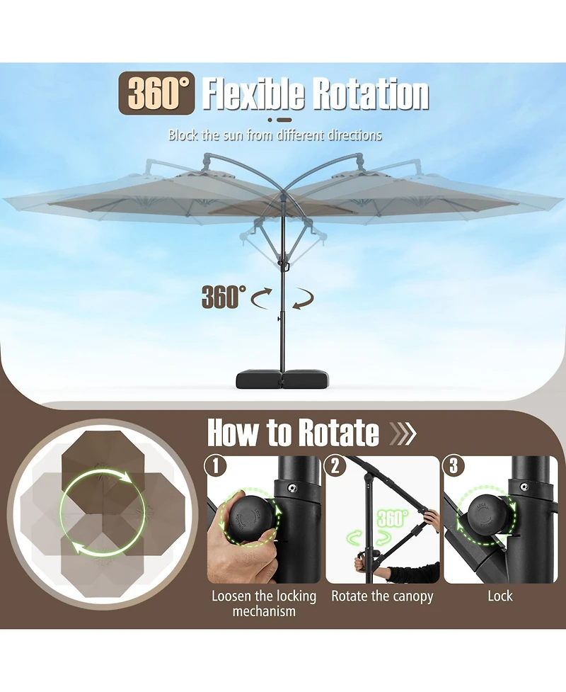 Gymax 10 Ft Offset Hanging Umbrella w/ Base Patio Cantilever 360° Rotation