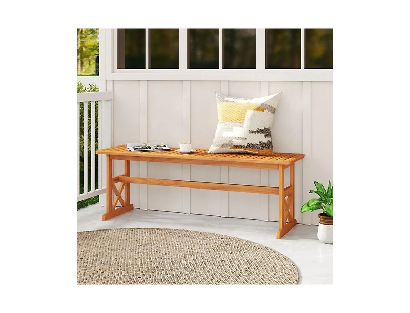 Slickblue Outdoor 51 Inch Acacia Wood Bench with Slatted Seat, 800 lbs