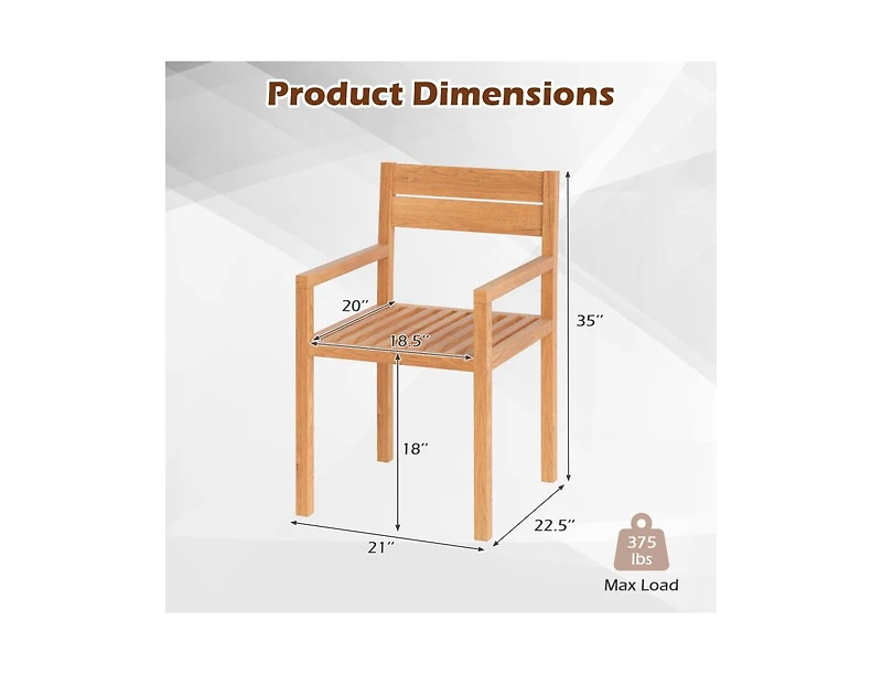 Slickblue Teak Wood Outdoor Dining Armchair for Patio or Garden