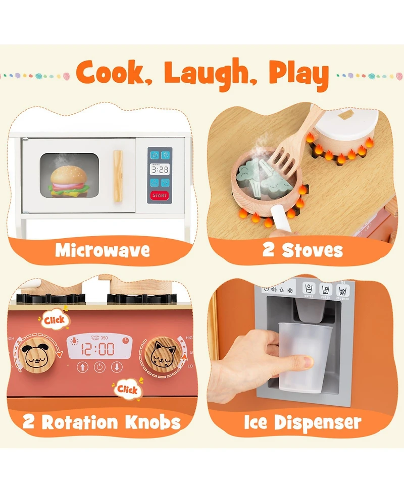 Mecale Kids Play Kitchen with Microwave & Rotating Knobs for Boys & Girls Ages 3-6