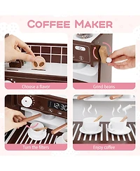 Mecale Kids Wooden Kitchen Set with Coffee Maker and Accessories, Play