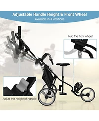 Mecale 3-Wheel Folding Golf Push Cart with Seat, Scoreboard, Adjustable Handle
