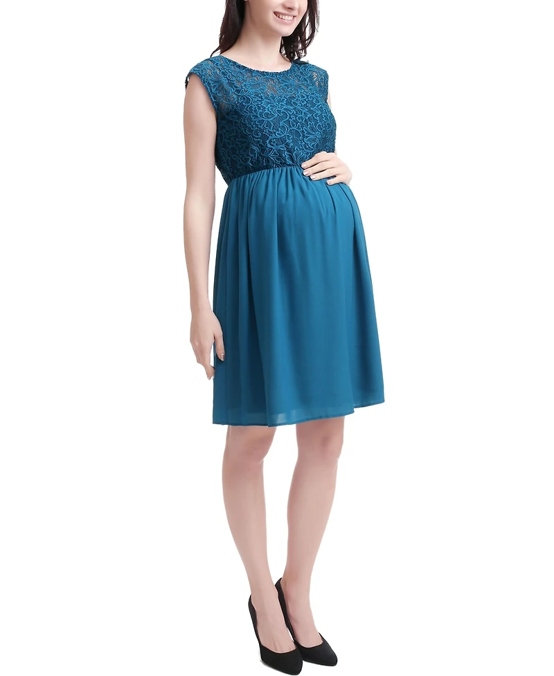 kimi + kai Maternity Adell Lace Trim Skater Dress