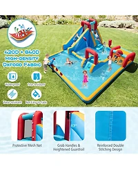 Mecale 9-in-1 Inflatable Double Water Slide Park Giant Bounce House, 680W Blower Included