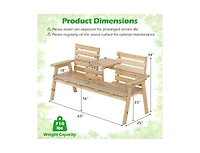 Slickblue Outdoor Fir Wood Bench with Foldable Middle Table-Gray