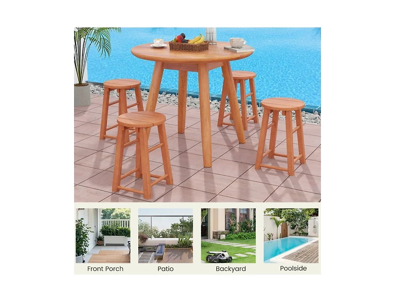 Slickblue Set of 2 Outdoor 18-Inch Wood Bar Stools with Footrest